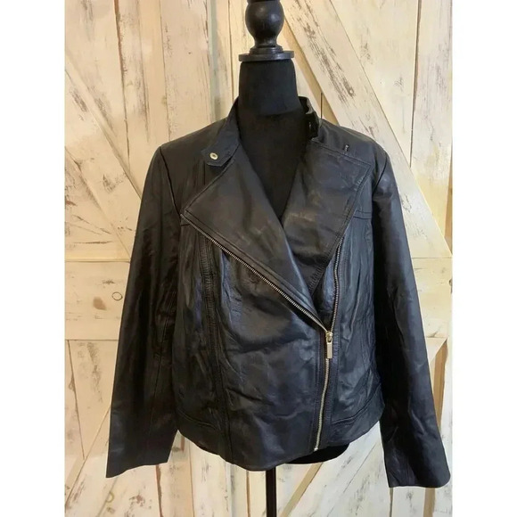 Michael Kors Real Leather Moto Jacket Asymmetrical Zip Black NWT $250 - 1X AS IS - Picture 4 of 16